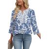 imageWIHOLL 34 Length Sleeve Womens Tops Boho V Neck Lace Shirts Trendy Blouses Dressy Casual Vacation Clothes02  White Tribal Blue Floral