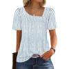 imageWIHOLL Womens Summer Tops Short Sleeve Shirts Square Neck Spring Outfits 2026 Fashion Clothing BlousesStripes Blue