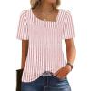 imageWIHOLL Womens Summer Tops Short Sleeve Shirts Square Neck Spring Outfits 2026 Fashion Clothing BlousesStripes Pink