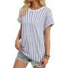 imageWIHOLL Womens Tops Short Sleeve Shirts Summer Outfits 2026 Spring Dressy Casual Clothes ClothingBlue Stripes2