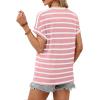 imageWIHOLL Womens Tops Short Sleeve Shirts Summer Outfits 2026 Spring Dressy Casual Clothes ClothingPink Stripes