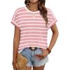 imageWIHOLL Womens Tops Short Sleeve Shirts Summer Outfits 2026 Spring Dressy Casual Clothes ClothingPink Stripes