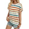 imageWIHOLL Womens Tops Short Sleeve Shirts Summer Outfits 2026 Spring Dressy Casual Clothes ClothingStripes Orange