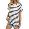 imageWIHOLL Womens Tops Short Sleeve Shirts Summer Outfits 2026 Spring Dressy Casual Clothes ClothingWhite Stripes