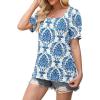 imageWIHOLL Womens Tops Summer Short Sleeve Shirts Square Neck Spring Outfits 2026 Fashion Clothing BlousesBoho Blue