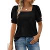 imageWIHOLL Womens Tops Summer Short Sleeve Shirts Square Neck Spring Outfits 2026 Fashion Clothing BlousesBlack
