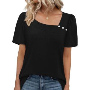 imageWIHOLL Womens Summer Tops Short Sleeve Shirts Square Neck Spring Outfits 2026 Fashion Clothing BlousesBlack