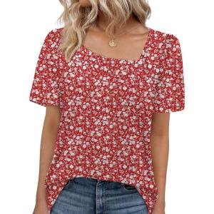 imageWIHOLL Womens Summer Tops Short Sleeve Shirts Square Neck Spring Outfits 2026 Fashion Clothing BlousesFloral 1