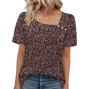 imageWIHOLL Womens Summer Tops Short Sleeve Shirts Square Neck Spring Outfits 2026 Fashion Clothing BlousesFloral 2
