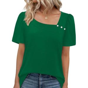 imageWIHOLL Womens Summer Tops Short Sleeve Shirts Square Neck Spring Outfits 2026 Fashion Clothing BlousesGreen