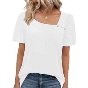 imageWIHOLL Womens Summer Tops Short Sleeve Shirts Square Neck Spring Outfits 2026 Fashion Clothing BlousesWhite