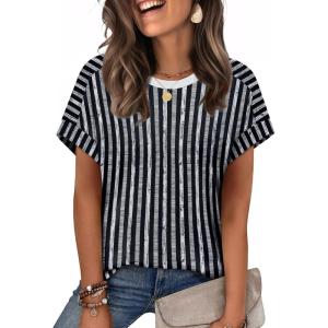 imageWIHOLL Womens Tops Short Sleeve Shirts Summer Outfits 2026 Spring Dressy Casual Clothes ClothingBlack Stripes