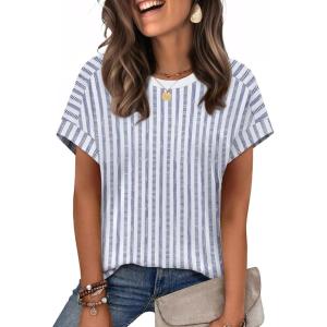 imageWIHOLL Womens Tops Short Sleeve Shirts Summer Outfits 2026 Spring Dressy Casual Clothes ClothingBlue Stripes2