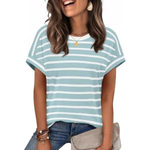 imageWIHOLL Womens Tops Short Sleeve Shirts Summer Outfits 2026 Spring Dressy Casual Clothes ClothingLake Stripes