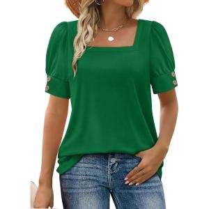 imageWIHOLL Womens Tops Summer Short Sleeve Shirts Square Neck Spring Outfits 2026 Fashion Clothing BlousesGreen