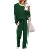 imageWIHOLL 2 Piece Lounge Sets for Women Long Sleeve Tops Wide Leg Sweatpants Sweatsuits with PocketsGreen