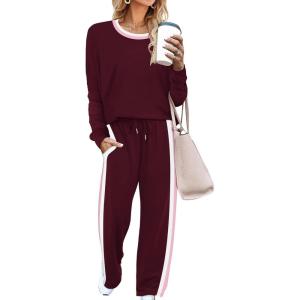 imageWIHOLL 2 Piece Lounge Sets for Women Long Sleeve Tops Wide Leg Sweatpants Sweatsuits with PocketsWinered