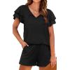 imageWIHOLL Summer Outfits for Women 2 Piece Short Sleeve V Neck Lounge Sets Casual1black