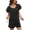 imageWIHOLL Summer Outfits for Women 2 Piece Short Sleeve V Neck Lounge Sets Casual1black