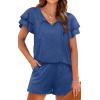 imageWIHOLL Summer Outfits for Women 2 Piece Short Sleeve V Neck Lounge Sets Casual1blue