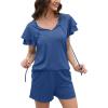 imageWIHOLL Summer Outfits for Women 2 Piece Short Sleeve V Neck Lounge Sets Casual1blue