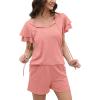 imageWIHOLL Summer Outfits for Women 2 Piece Short Sleeve V Neck Lounge Sets Casual1coral Pink