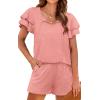 imageWIHOLL Summer Outfits for Women 2 Piece Short Sleeve V Neck Lounge Sets Casual1coral Pink
