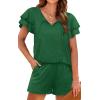 imageWIHOLL Summer Outfits for Women 2 Piece Short Sleeve V Neck Lounge Sets Casual1green