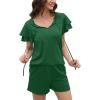 imageWIHOLL Summer Outfits for Women 2 Piece Short Sleeve V Neck Lounge Sets Casual1green