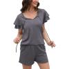 imageWIHOLL Summer Outfits for Women 2 Piece Short Sleeve V Neck Lounge Sets Casual1grey