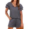 imageWIHOLL Summer Outfits for Women 2 Piece Short Sleeve V Neck Lounge Sets Casual1grey