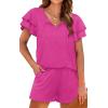 imageWIHOLL Summer Outfits for Women 2 Piece Short Sleeve V Neck Lounge Sets Casual1rose Pink