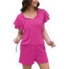 imageWIHOLL Summer Outfits for Women 2 Piece Short Sleeve V Neck Lounge Sets Casual1rose Pink