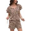 imageWIHOLL Summer Outfits for Women 2 Piece Short Sleeve V Neck Lounge Sets Casual2leopard