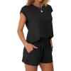 imageWIHOLL Two Piece Sets for Women Summer Crew Neck Lounge Short Sets Cap Sleeve Drawstring Sweatsuit with Pocket1black