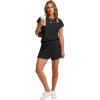 imageWIHOLL Two Piece Sets for Women Summer Crew Neck Lounge Short Sets Cap Sleeve Drawstring Sweatsuit with Pocket1black