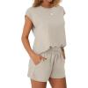 imageWIHOLL Two Piece Sets for Women Summer Crew Neck Lounge Short Sets Cap Sleeve Drawstring Sweatsuit with Pocket1khaki