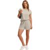 imageWIHOLL Two Piece Sets for Women Summer Crew Neck Lounge Short Sets Cap Sleeve Drawstring Sweatsuit with Pocket1khaki