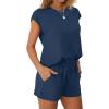 imageWIHOLL Two Piece Sets for Women Summer Crew Neck Lounge Short Sets Cap Sleeve Drawstring Sweatsuit with Pocket1navy