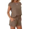 imageWIHOLL Two Piece Sets for Women Summer Crew Neck Lounge Short Sets Cap Sleeve Drawstring Sweatsuit with Pocket2coffee