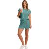 imageWIHOLL Two Piece Sets for Women Summer Crew Neck Lounge Short Sets Cap Sleeve Drawstring Sweatsuit with Pocket2grey Blue