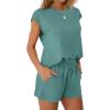 imageWIHOLL Two Piece Sets for Women Summer Crew Neck Lounge Short Sets Cap Sleeve Drawstring Sweatsuit with Pocket2grey Blue