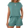 imageWIHOLL Two Piece Sets for Women Summer Crew Neck Lounge Short Sets Cap Sleeve Drawstring Sweatsuit with Pocket2grey Blue