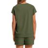 imageWIHOLL Two Piece Sets for Women Summer Crew Neck Lounge Short Sets Cap Sleeve Drawstring Sweatsuit with Pocket3army Green