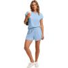 imageWIHOLL Two Piece Sets for Women Summer Crew Neck Lounge Short Sets Cap Sleeve Drawstring Sweatsuit with Pocket3blue