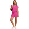 imageWIHOLL Two Piece Sets for Women Summer Crew Neck Lounge Short Sets Cap Sleeve Drawstring Sweatsuit with Pocket3hot Pink