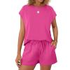 imageWIHOLL Two Piece Sets for Women Summer Crew Neck Lounge Short Sets Cap Sleeve Drawstring Sweatsuit with Pocket3hot Pink