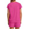 imageWIHOLL Two Piece Sets for Women Summer Crew Neck Lounge Short Sets Cap Sleeve Drawstring Sweatsuit with Pocket3hot Pink