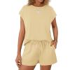 imageWIHOLL Two Piece Sets for Women Summer Crew Neck Lounge Short Sets Cap Sleeve Drawstring Sweatsuit with Pocket3yellow