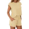 imageWIHOLL Two Piece Sets for Women Summer Crew Neck Lounge Short Sets Cap Sleeve Drawstring Sweatsuit with Pocket3yellow